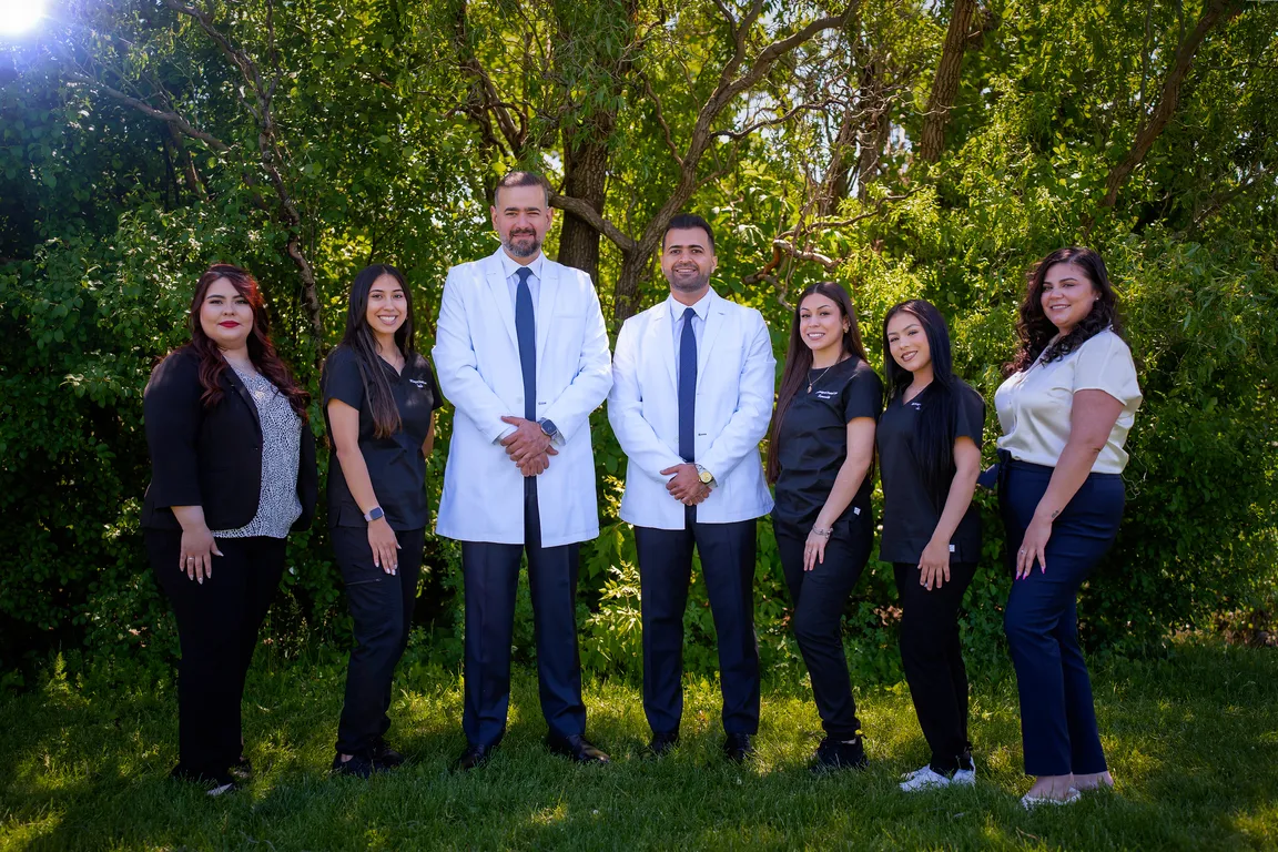 The Mount Prospect Dental Care team gathered outside the dental office